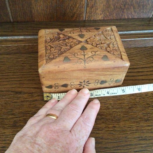 vintage carved inlay wooden card box