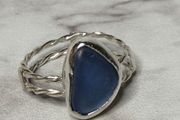 Handmade blue sea glass ring. Size s