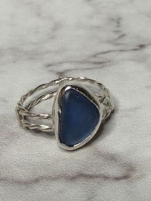 Handmade blue sea glass ring. Size s