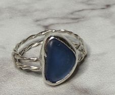 Handmade blue sea glass ring. Size s