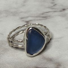 Handmade blue sea glass ring. Size s