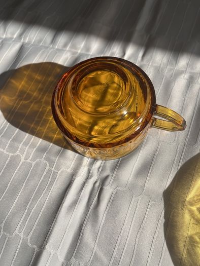 Vintage Indiana Glass Tiara Sandwich Amber Cup & Saucer Set (2 Pairs)