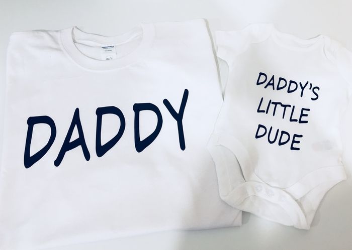 Dad And Daddys Little Dude Matching T-shirt And Bodysuit Set For Father And Baby