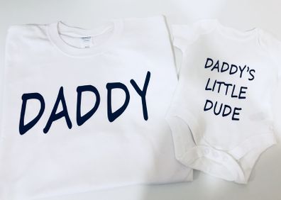 Dad And Daddys Little Dude Matching T-shirt And Bodysuit Set For Father And Baby