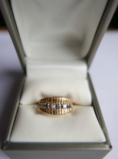 Victorian 14K Gold Two Stone Sapphire & Diamond Ring size L1/2 - 5,1g