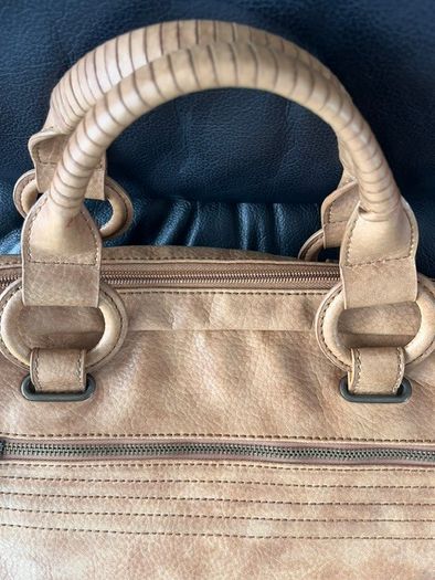 A-WEAR BAG OVERNIGHT WEEKEND Camel beige Stylish Faux Leather bag. Brass hardware In Very Good Condition. Generous sizing
