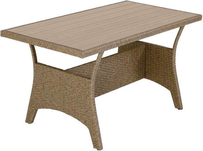 Polyrattan Corner Lounge Garden Furniture Set with WPC Dining Table  Weatherproof Outdoor Corner Sofa Seating Set for Garden, Patio or Balcony  Cream or Grey