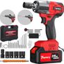 Cordless Impact Wrench,1/2" Brushless Power Impact Gun,2500RPM Electric Wrench, Max Torque 550N.m with 4 Sockets, 12PCS Screwdriver Bits, 4.0Ah Battery & Carry Box for Car Home Image 8