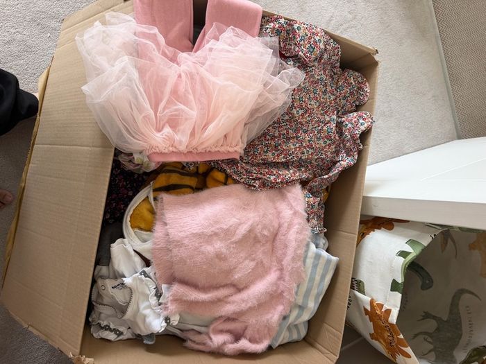 Box of new and worn girls cloths