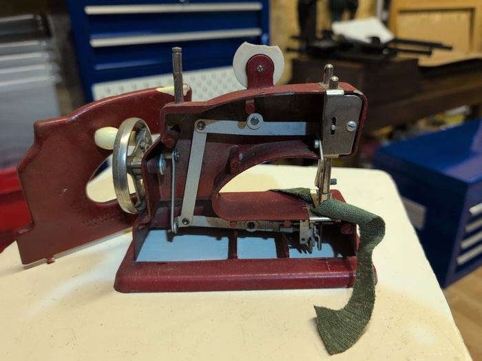 Vintage 1950s Vulcan Minor Childs Toy Sewing Machine Maroon Enamel