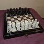 Vintage Wooden Chess Board with Carved Soapstone pieces Image 2