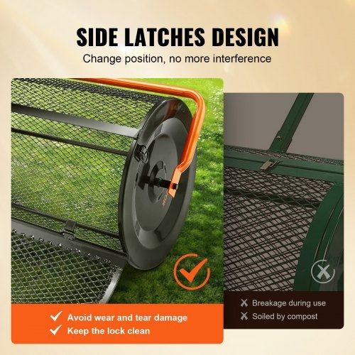 Compost Spreader, 24.4-25.6" Height Adjustable Handle, 24" Wide, Lawn and Garden Peat Moss Roller with Side Latches, Powder Coated Steel Mesh Basket for Spreading Manure, Topsoil, Black