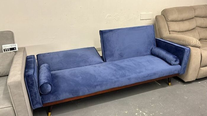 3-Seater Sofa Bed with Gold Legs , Blue velvet