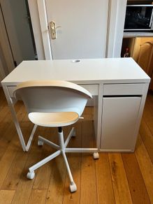 White IKEA desk and chair.