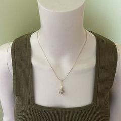 Silver tone sparkling teardrop pendant necklace