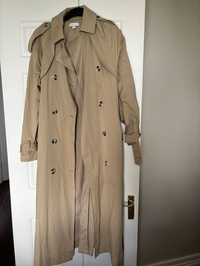 topshop longline oversized trench coat in stone size S