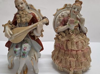 Dresden lace Victorian porcelain figurines