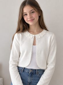 Girls Ivory Floral Lace Cardigan