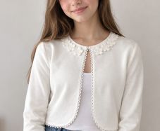 Girls Ivory Floral Lace Cardigan