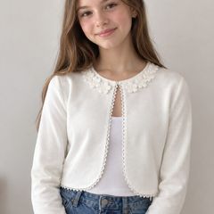 Girls Ivory Floral Lace Cardigan