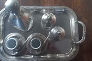 Antique stainless steel and glass French coffee set with tray