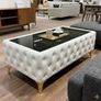 Chester Lux Premium Coffee Table  123 cm (Cream Eco Leather) by PouffeLOVE Image 3