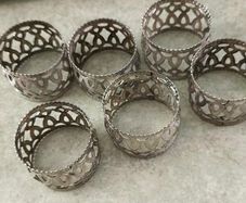 Vintage Silver Toned Napkin Rings - Filigree Set of 6.