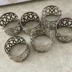 Vintage Silver Toned Napkin Rings - Filigree Set of 6.