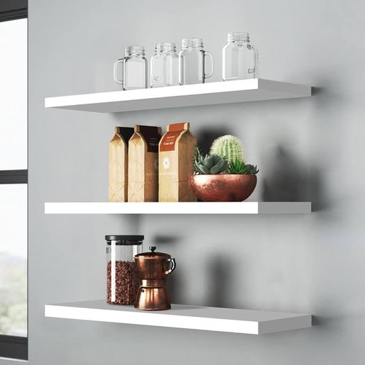 FREE EXPRESS SHIPPING Set of 3 Wall Floating Shelves,Wall Mounted Storage Shelves,Wood Wall Shelves for Living Room, Bedroom, Bathroom,White