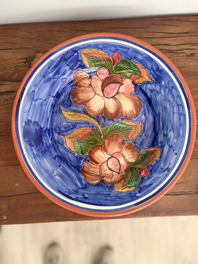 Large Vintage Portuguese Terracotta Floral Charger Platter