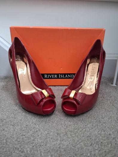 Red peep toe River Island high heels. Size UK5