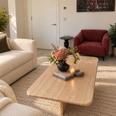 Vintage Solid Travertine Marble Coffee Table