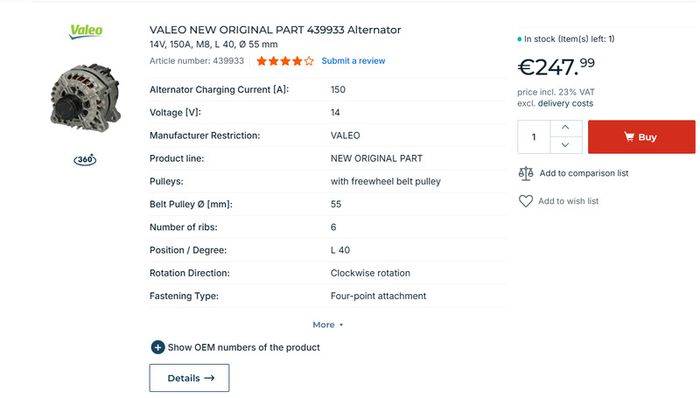 Berlingo Partner alternator.