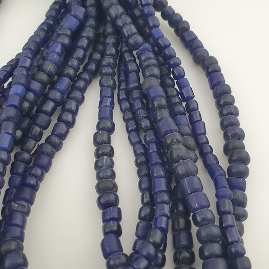 Antique African Style Dark Blue 4-5.5mm Glass Beads Necklace Strand
