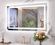 Bathroom Mirror With LED Lights, 70x100cm Wall Mounted Vanity Mirror, 3 Colours Dimmable, Illuminated Backlit Demister Pad, HD Tempered Glass IP44, Vertical or Horizontal
