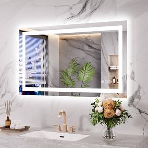 Bathroom Mirror With LED Lights, 70x100cm Wall Mounted Vanity Mirror, 3 Colours Dimmable, Illuminated Backlit Demister Pad, HD Tempered Glass IP44, Vertical or Horizontal