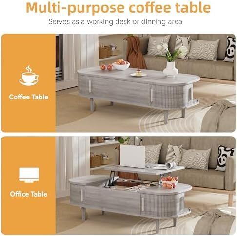 Coffee Table with Lift Top - Wooden Modern Centre Table with Unique Textured & Hidden Storage, for Living Room, Bedroom, Small Space, Home Office