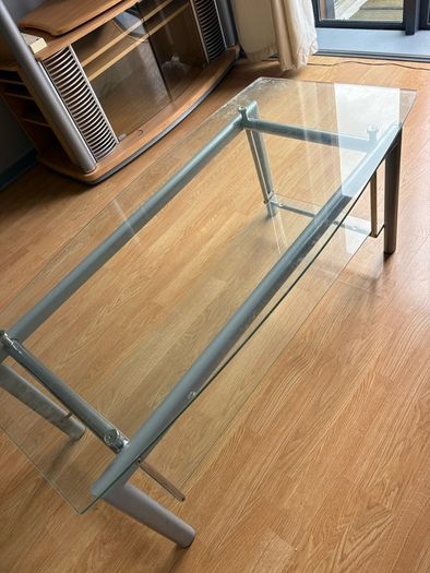 two glass side tables and one glass coffee table