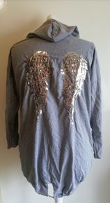 Italy Moda Ladies Sequin Angel Wings Baggy Oversized Hoodie Jacket Grey New With Tags UK 16-18 CAN POST
