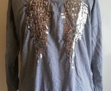 Italy Moda Ladies Sequin Angel Wings Baggy Oversized Hoodie Jacket Grey New With Tags UK 16-18 CAN POST
