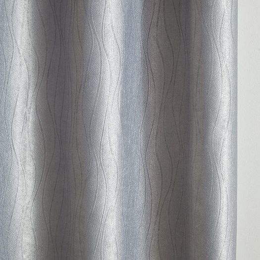 Goodwood Silver Thermal Insulated, Energy Saving, Blockout/Dimout Eyelet Pair of Curtains with Horizontal Wave Pattern 46 x 54 inch (FREE SHIPPING)
