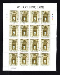 2004 Ireland Irish College, Paris Commemorative Stamp Sheetlet Plate 1B1B1B1B Fine CDS Used with Dublin cancel of 25th June 2004 (First day of issued) on envelope extract.