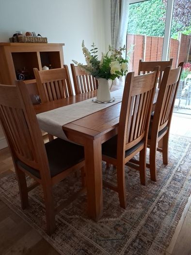 Solid Oak Extendable Dining Table + 6 Chairs (Harvey Norman)