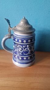 Vintage German Beer Stein Mug Blue pottery