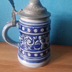 Vintage German Beer Stein Mug Blue pottery