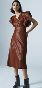 Zara Faux Midi Leather Dress Brown Maroon, XS