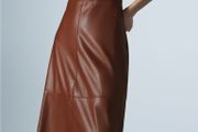 Zara Faux Midi Leather Dress Brown Maroon, XS