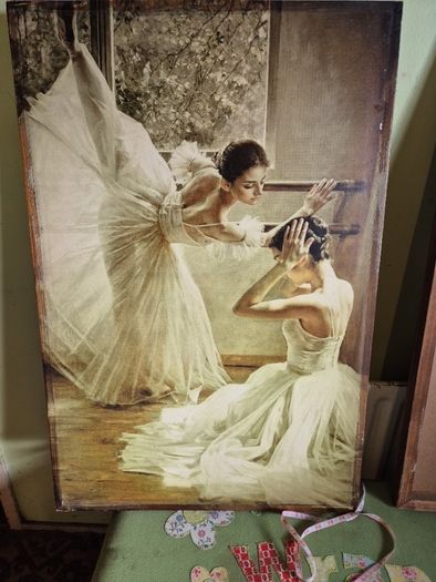 Rare find. Vintage Couple of Large Ballerinas Scene. Ballet Art.