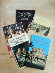 Five books from the Eason Irish heritage series - Trinity library, National library, Irish towns and villages, Irish theatre and national gallery.