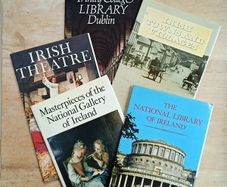 Five books from the Eason Irish heritage series - Trinity library, National library, Irish towns and villages, Irish theatre and national gallery.